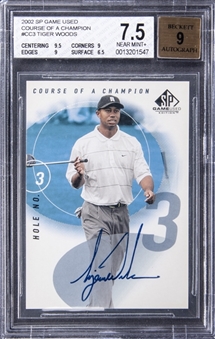 2002 SP Game Used Course of a Champion #CC3 Tiger Woods Signed Card - BGS NEAR MINT+ 7.5/BGS 9